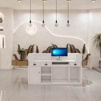 Comptoir de caisse de boutique unique rose et blanc, bureau de réception, comptoir de réception personnalisé pour salon de manucure