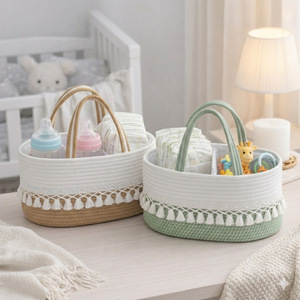 Panier de rangement en corde de coton tressée, grand format, pour organiser les couches de bébé de 0 à 12 mois - Product Image 2