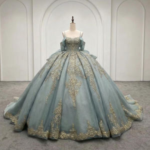 Vestido de Gala Largo Vintage Lsmc134 con Apliques y Pedrería, Color Verde Menta Natural, para Quinceañera, Fiesta de 16 Años, Baile de Graduación - Product Image 3