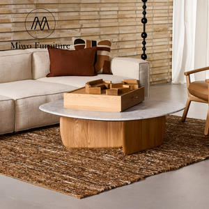 Meubles de salon en bois massif naturel de style moderne table basse ronde en marbre blanc table basse extérieure personnalisée - Product Image 4