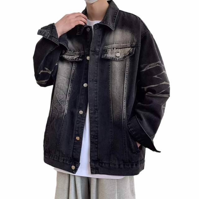 High Quality Oversized Fashion Casual Denim Jeans Jackets for Men Plain Dyed with Front Logo Winter Washed Clothing Wholesale