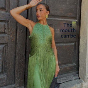 Abito <span class=keywords><strong>Lungo</strong></span> <span class=keywords><strong>con</strong></span> Collo all'Americana e Frange, <span class=keywords><strong>Vestito</strong></span> da Donna Antistatico per Feste Autunnali - Product Image 3