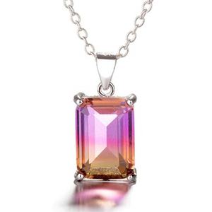 Collar con Colgante de Ametrina con Corte Esmeralda de Plata de Ley para Niños con Certificación IGI, Chapado en Rodio Multicolor - Product Image 1