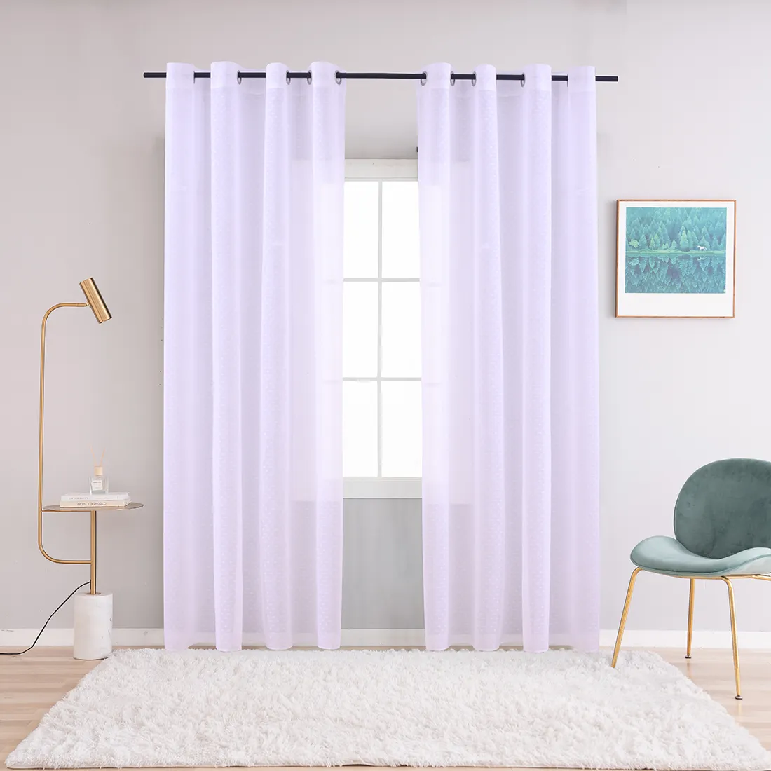 Modern Simple Style 100% Polyester Sheer Pinch Pleat Dot Linen Curtains For The Living Room