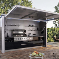 Station de barbecue d'extérieur au meilleur prix avec table latérale et étagère de rangement, en acier thermolaqué