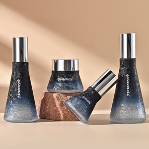 Ensemble d'emballages cosmétiques <span class=keywords><strong>de</strong></span> luxe personnalisés, flacon <span class=keywords><strong>vide</strong></span> en verre bleu dégradé pour crème visage et bouteille <span class=keywords><strong>de</strong></span> lotion avec pompe, impression sérigraphique - Product Image 2