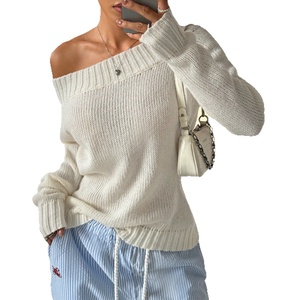 Maglione da donna a tinta unita, minimalista, con spalle scoperte, lavorato a <span class=keywords><strong>maglia</strong></span>, vestibilità ampia, a maniche lunghe, con bordo a costine, casual - Product Image 5
