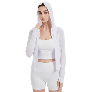 เสื้อแจ็คเก็ตออกกำลังกายสำหรับผู้หญิง น้ำหนักเบา ระบายอากาศได้ดี เป็นมิตรกับสิ่งแวดล้อม แห้งเร็ว มีฮู้ด เหมาะสำหรับวิ่งและโยคะ ชุดออกกำลังกายฤดูร้อน - Product Image 4