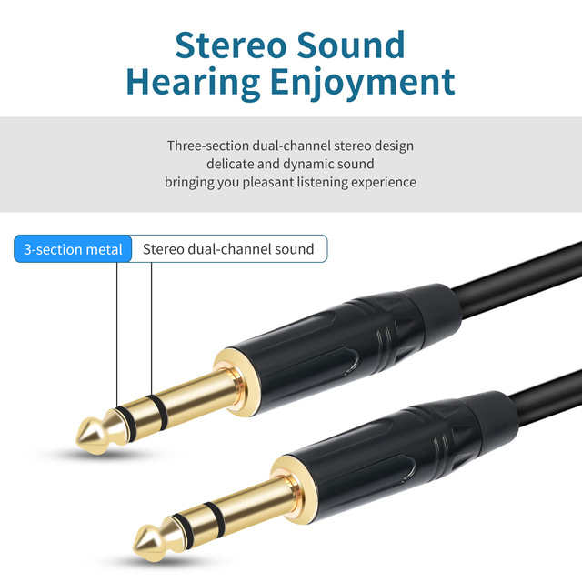 Electric Guitar 6.35mm TRS Jack to Jack Audio Cable with PVC Jacket and Braid Shielding