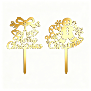 Custom Merry <b>Christmas</b> Acrylic Cake <b>Topper</b> Mirror Gold Xmas Cake Picks for Holiday Party Cake Decoration - Product Image 1