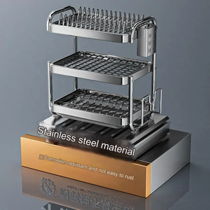 Porta piatti casa cucina con doppio livello in acciaio inossidabile organizzatore di essiccazione pentola in metallo armadio scaffale di stoccaggio - Product Image 4