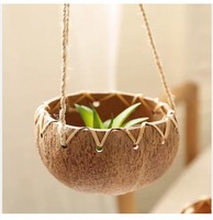 APSS - Pot suspendu rond en coquille de noix de coco fait main avec corde - Écologique - Naturel - Pour la maison et le jardin - Modèle Karnataka - APSS-CS-SP-15