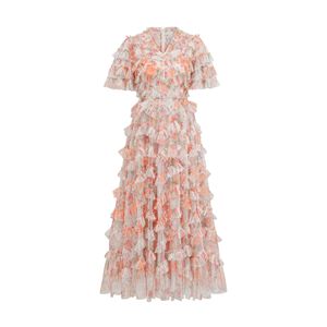 Vestido de verano de <span class=keywords><strong>moda</strong></span> de pasarela para <span class=keywords><strong>mujer</strong></span> Flare manga corta con cuello en V estampado Floral árbol comestible <span class=keywords><strong>hongo</strong></span> volantes malla 3D tul Prom - Product Image 1