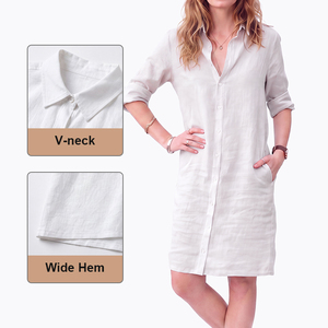 Vestido Camisero de Lino y Algodón de Verano para Mujer, Talla Grande, Largo Medio, con Botones, Manga Media, Cuello Solapa, Estilo Casual - Product Image 5