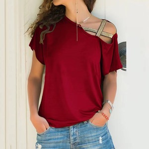 Hot <span class=keywords><strong>Sale</strong></span> Frauen Oblique Shoulder Crossing Unregelmäßigkeit Bluse Kurzarm Sommer Damen Shirts - Product Image 5