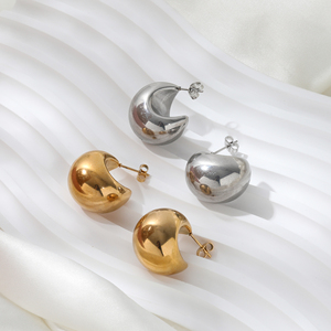 JOOLIM Jewelry PVD Gold Plated Hollow <strong>Chunky</strong> Stainless Steel Hoop <strong>Earring</strong> for Women - Product Image 3