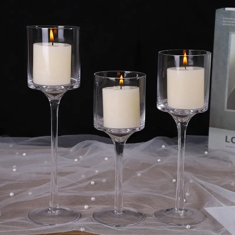 Tall Glass Candle Holder 3pcs One Set Clear Tea Lights Candle Holder For Table Wedding