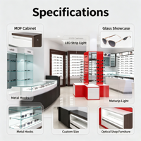 Ensemble complet de mobilier de magasin d'optique OEM d'usine, vitrine murale incurvée pour lunettes de soleil avec éclairage LED