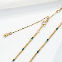 AU750 18K or pur couleur verte pierre chaîne collier PCX bijoux en gros véritable 18K jaune solide chaîne à maillons en or pour cadeau