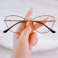 Gafas de Moda para Mujer al por Mayor, Monturas Ópticas Metálicas con Diseño de Ojo de Gato, Anti Luz Azul, Disponibles en Stock