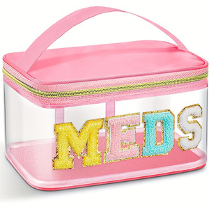 Grande capacité pour Amazon Cross Border Transparent PVC <span class=keywords><strong>MEDS</strong></span> Cosmétique Sac Portable Sac À Main Lettre Broderie Étanche Toilette - Product Image 4