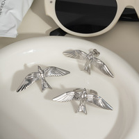 Rétro 18K Or Argent Acier Inoxydable Ins Style Bague et Boucle D'oreille Ensemble Ailes D'oiseau Conception Anneau Ouvert Étanche Non-fading Bijoux