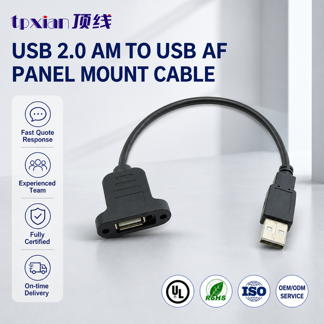 Customized USB 2.0 Male to Female Panel Mount Cable with Screw Lock High Speed Data Sync Extension Shielded Wire RoHS
