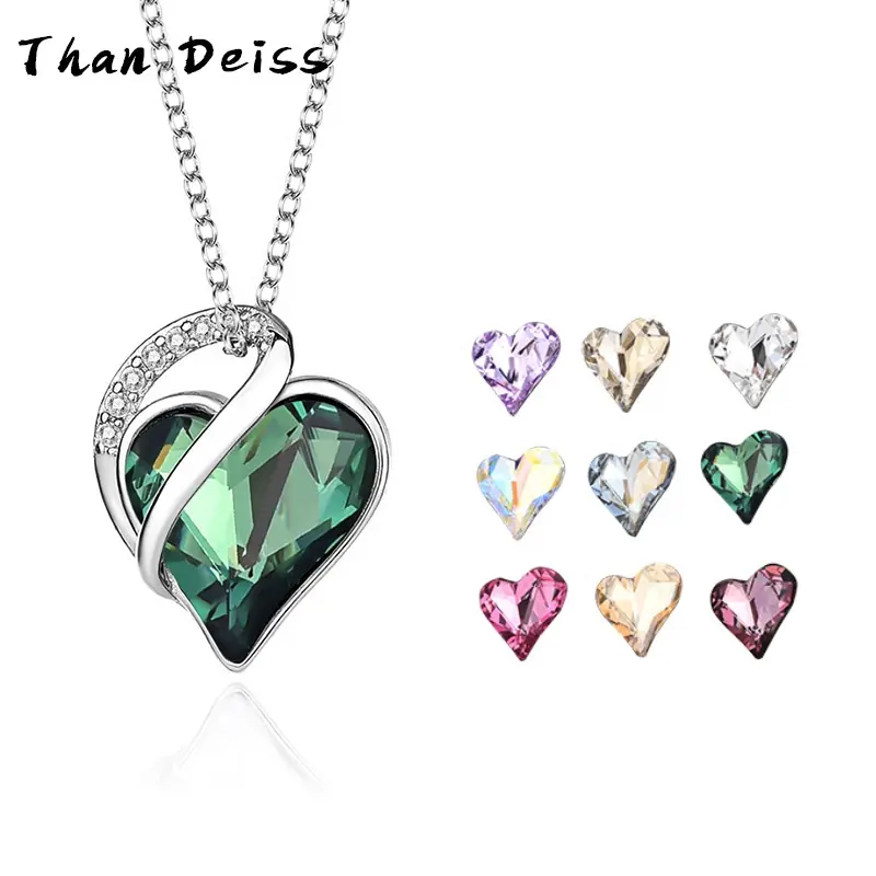 S925 Sterling Silver Colored Crystal Love Necklace Refined Austrian Elements Colored Heart Women's Simple Romantic Jewelry Gift