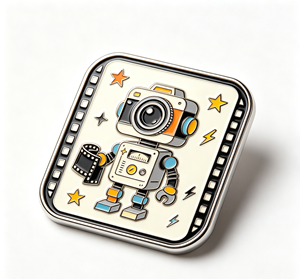 Robot Camera Enamel <b>Pin</b> Metal Craft <b>Badge</b> Rectangle Shape Art Collectible Mascot Design Electroplated Zinc Alloy - Product Image 3