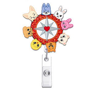 Bonito Portacredenciales Retráctil con Purpurina, Diseño Vaquero, Margarita y Cara Sonriente, Clip Retráctil para Identificación - Product Image 4