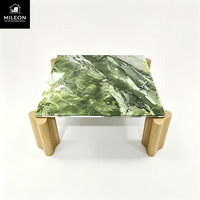 Table basse de luxe carrée en marbre vert naturel avec base en bois massif, table d'appoint moderne pour salon, mobilier de maison