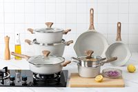 Set Peralatan Masak Aluminium Cor Anti Lengket - Peralatan Masak Dapur Tahan Lama untuk Memasak Sehari-hari, 11 Buah.