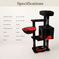 Arbre à chat noir avec griffoir, tour rembourrée en peluche, structure d'escalade pour chats d'intérieur en fibre ondulée, pour Halloween