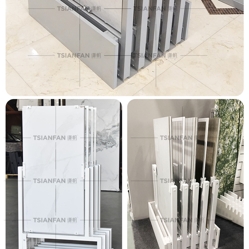 Factory Support Custom Steel Push Pull Out Sample Ceramic Quartz Marble Sliding Rack Rotating Stone Showroom Tile Display Stand