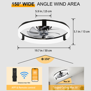 Ventilador de techo de perfil bajo blanco de 19.7 pulgadas con luz, ventilador de techo empotrado de 5 aspas con luz, LED regulable de 3000K-6500K para dormitorio - Product Image 5