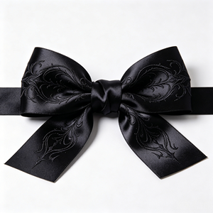 Noeud en ruban de satin polyester imprimé damassé noir, fait main, pour boîte cadeau d'Halloween, emballage de fête gothique, décoration de cheveux - Product Image 5