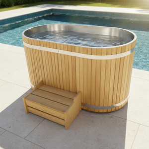 Vasca da <span class=keywords><strong>Bagno</strong></span> Ovale in <span class=keywords><strong>Legno</strong></span> di Abachi per Immersione a Freddo, Qualità Spa, Produzione HUAXI - Product Image 6