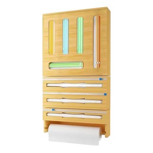 Wall Mounted Wooden Plastic Wrap Cutter <b>Storage</b> <b>Box</b> With Paper Holder For <b>Kitchen</b> Use - Product Image 5