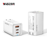 WISESIR 67W GaN Pengisi Daya Cepat dengan 3 Port (2 Type-C 1 USB) Perlindungan OTP/OVP untuk Ponsel & Laptop