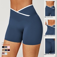 Shorts de yoga pour femmes, design croisé en V, effet push-up fessier, taille élastique, séchage rapide, Spandex/Nylon, tenue de fitness et de gym, OEM usine