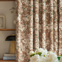 Tissu de rideau imprimé 100% polyester, motif floral, crème, style campagnard