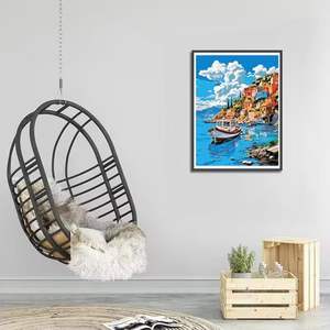 Pittura per numero Kit serie paesaggio navi da mare <span class=keywords><strong>case</strong></span> <span class=keywords><strong>colorate</strong></span> senza cornice bella atmosfera arte per la casa fai da te dipinti decorativi - Product Image 3