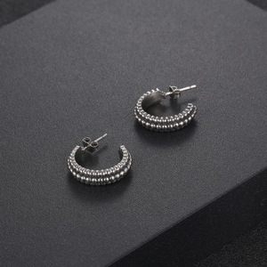 C Shaped <b>Titanium</b> Steel Huggie Earrings Retro Geometric <b>Studs</b> For Women CF135 - Product Image 4