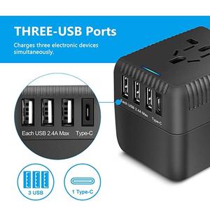 2024 Black Travel Adapter Hot Selling USB C-Typ mit 3-Port-Konvertierungsstecker für UK US Euro AU Andere Steckdosen - Product Image 6