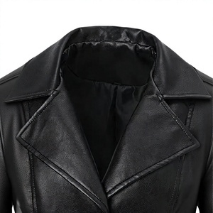 High Quality <b>Women</b> Slim Fit PU <b>Leather</b> <b>Long</b> Coat Single Button Lapel Custom Wholesale <b>Leather</b> <b>Jacket</b> Supplier - Product Image 4