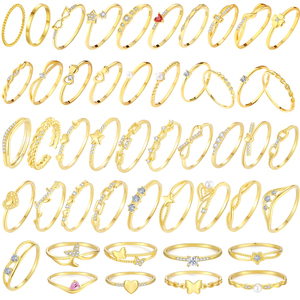 Thời trang ánh sáng sang trọng Đồ trang sức tốt đồng bằng Nhẫn 925 Sterling bạc 18K mạ vàng mỏng Stackable chỉ số ngón đeo nhẫn - Product Image 1