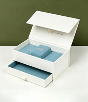 Boîte cadeau de luxe personnalisée, boîte à tiroir avec intérieur en EVA, extérieur en papier magnétique blanc, boîte à bijoux avec pendentif en velours bleu à angle droit