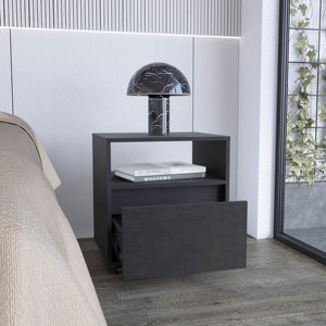 Nightstand 20 H With One <b>Open</b> Shelf 1 Drawer And Casters Black - Product Image 3