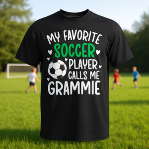 Mon joueur de football préféré m'appelle Grammie T-shirt noir unisexe taille adulte - Product Image 3