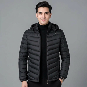 Customized Logo <b>Men's</b> High Quality Winter Puffer <b>Jacket</b> with Hood <b>Long</b> Pocket and Printed Canvas Fabric Bubble Style - Product Image 1